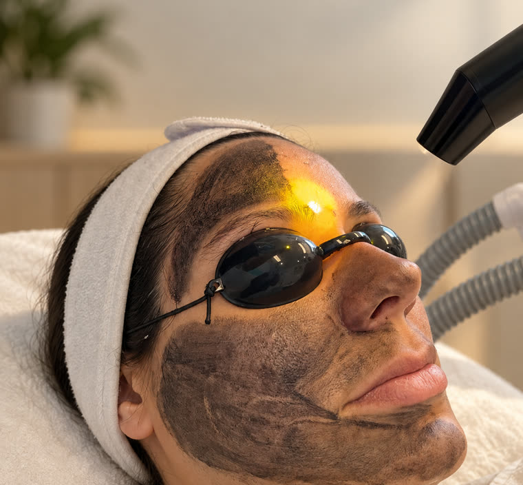 Pico-Laser trägt die Kohlemaske Impuls für Impuls ab